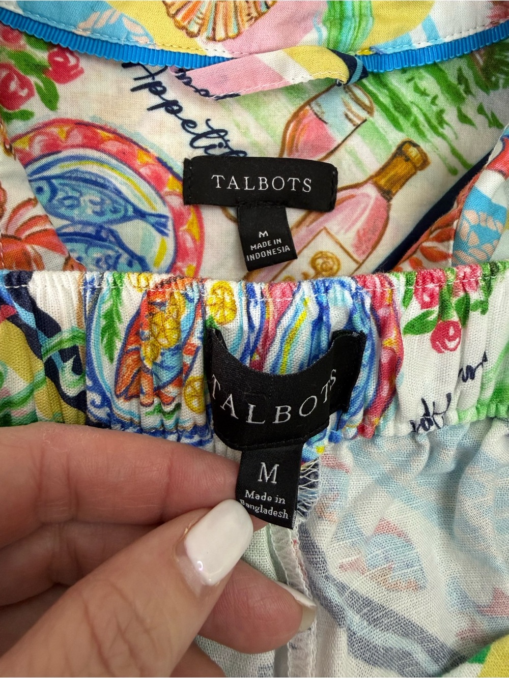 Talbots Coastal Print Button Front Shirt & Wide Leg Pants Set Size Medium - Picture 7 of 16